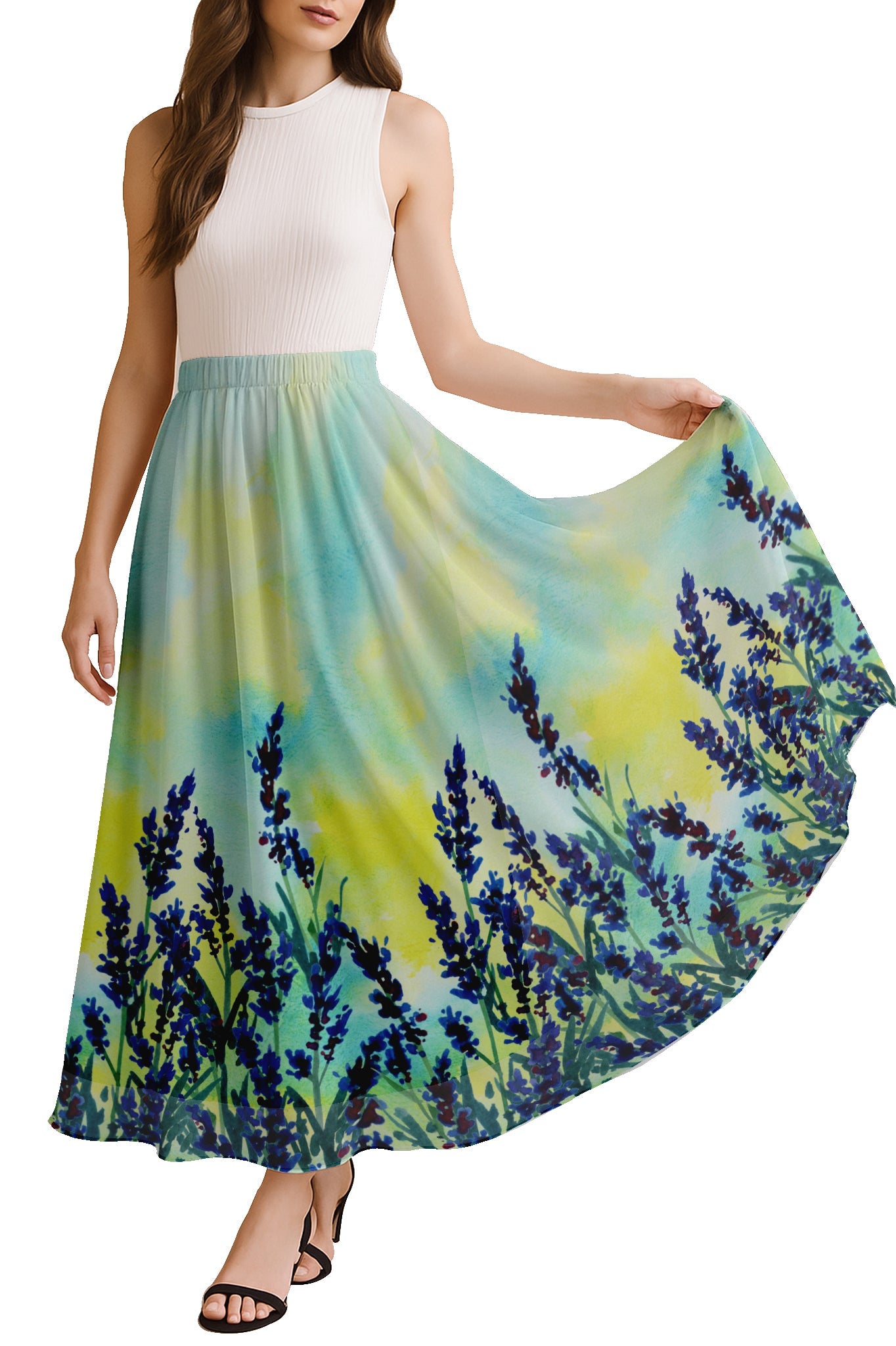 Women's Maxi Skirt with Lining - 40" Summer Outfits, High Waist Flowy Skirt