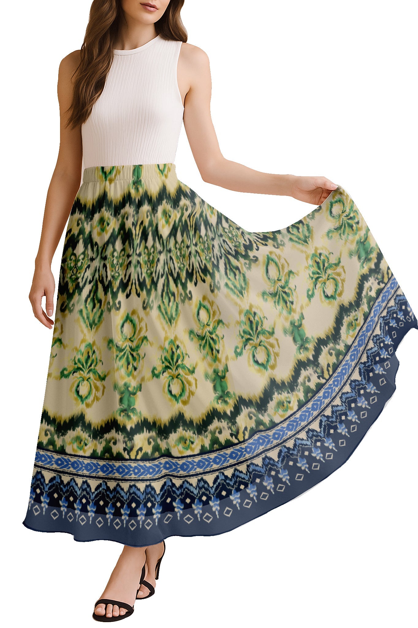 Printed Skirt for Beach, Summer Outfits, High Waist Flowy Women's Skirt