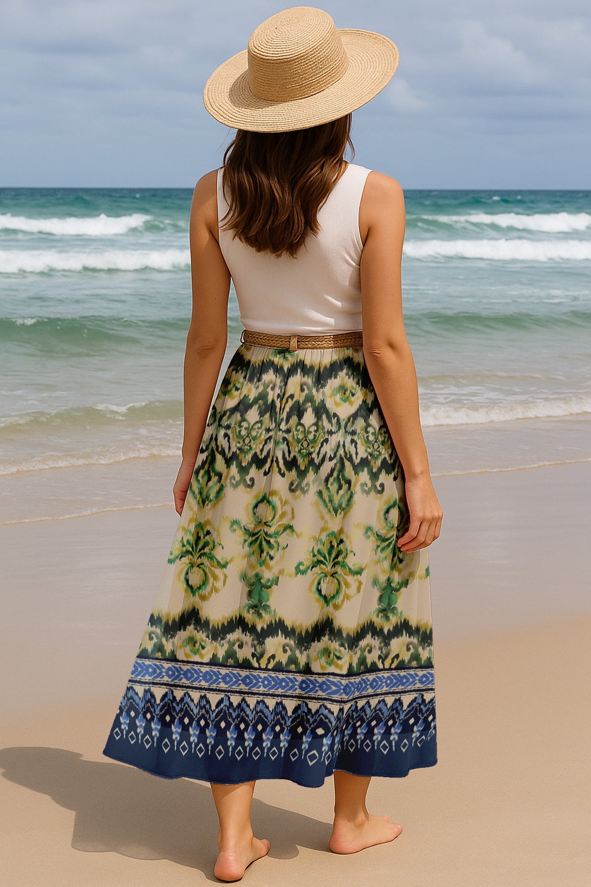 Printed Skirt for Beach, Summer Outfits, High Waist Flowy Women's Skirt
