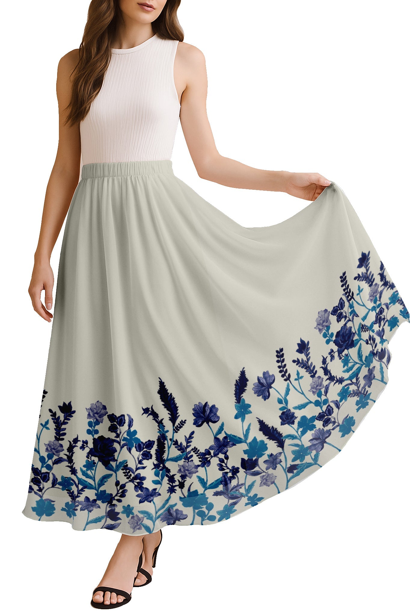 Printed Skirt for Beach, Summer Outfits, High Waist Flowy Women's Skirt