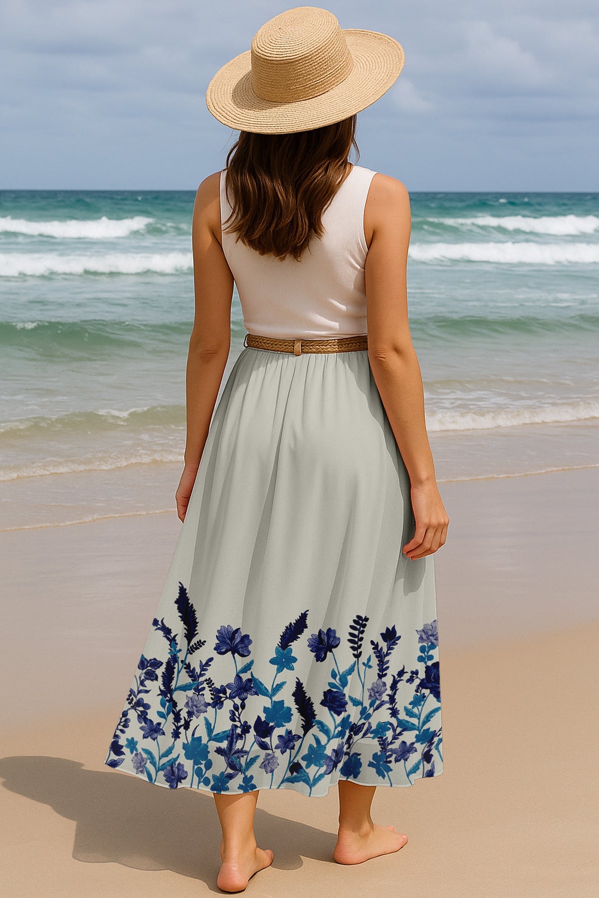 Printed Skirt for Beach, Summer Outfits, High Waist Flowy Women's Skirt