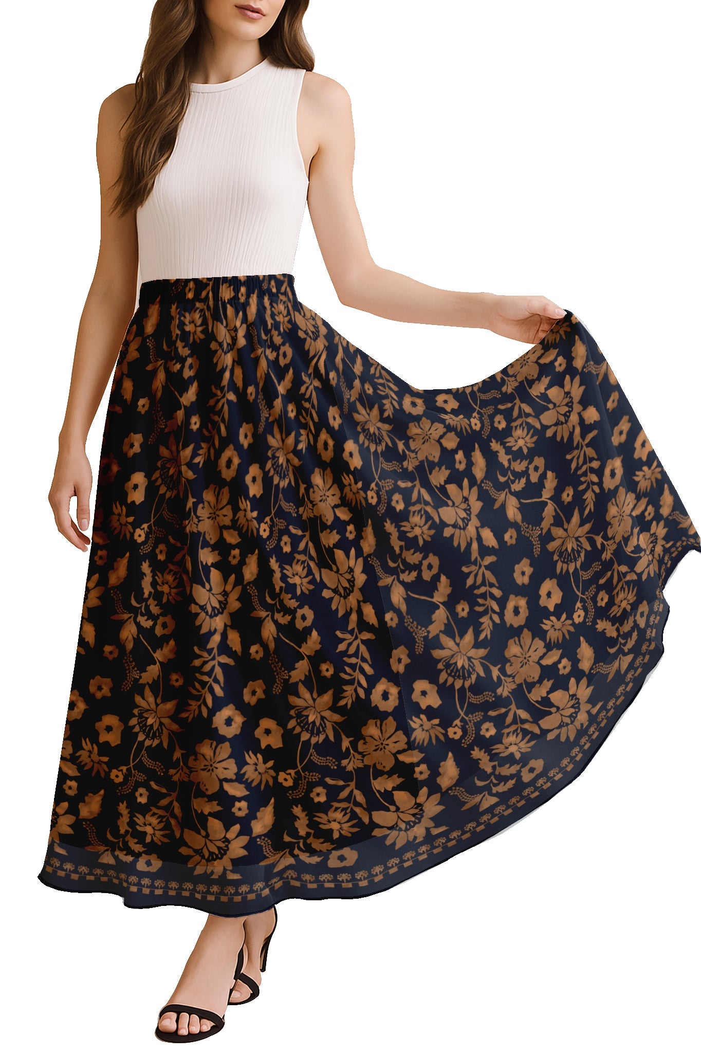 Printed Skirt for Beach, Summer Outfits, High Waist Flowy Women's Skirt
