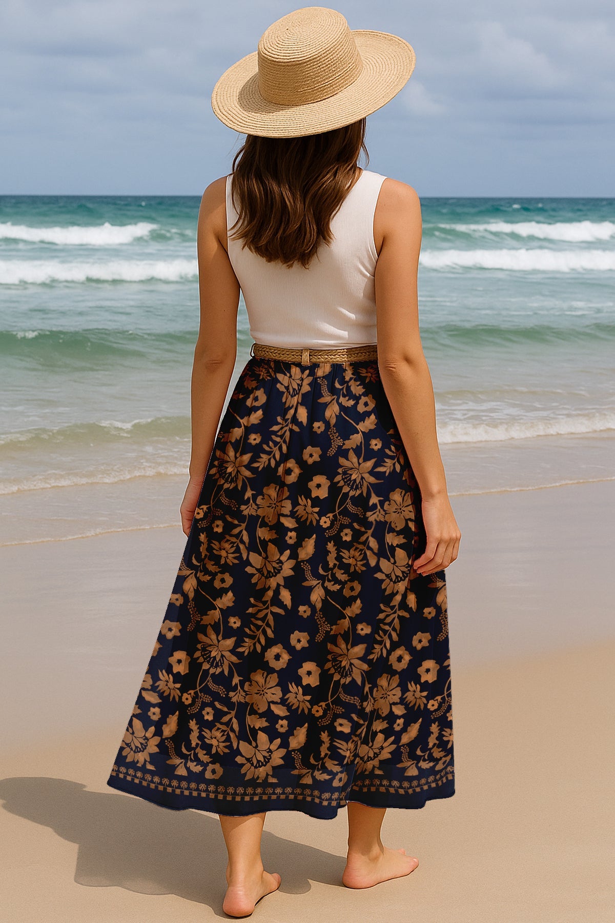 Printed Skirt for Beach, Summer Outfits, High Waist Flowy Women's Skirt