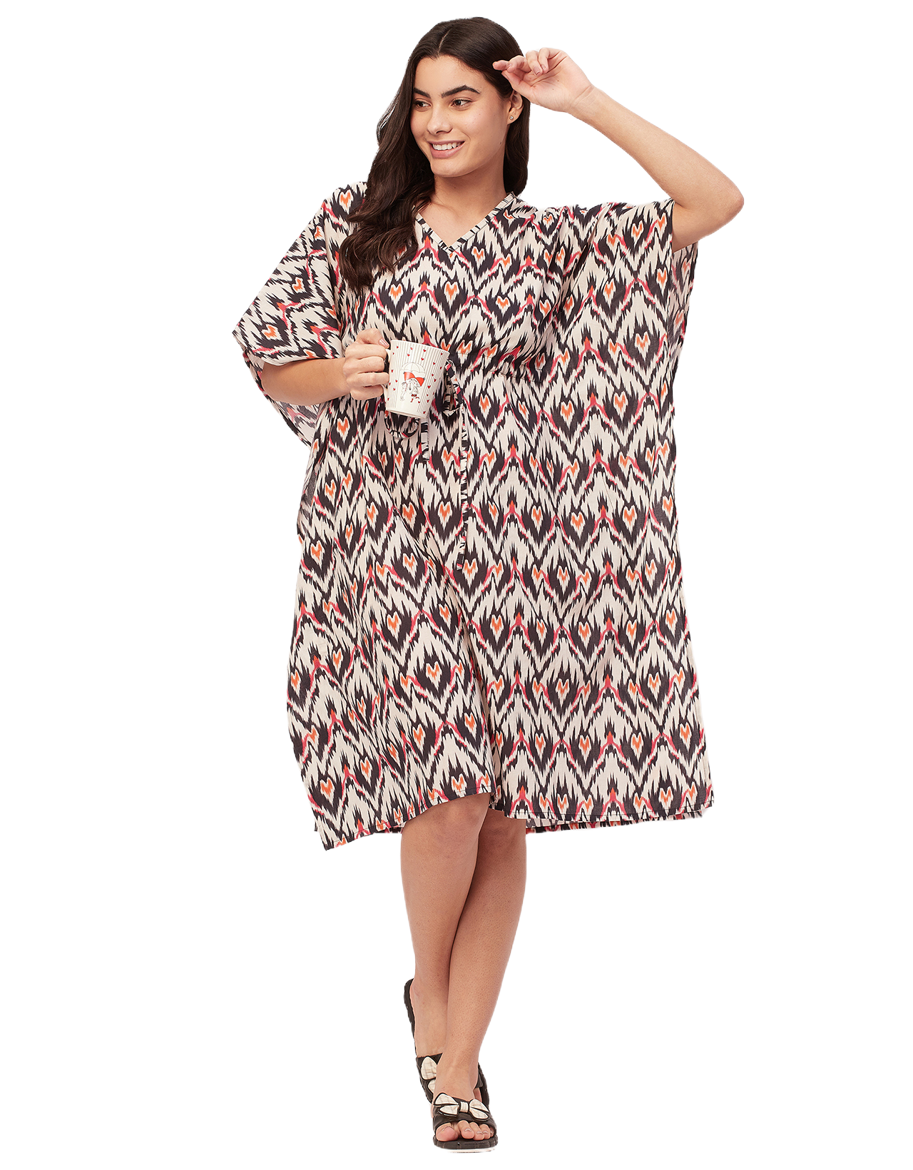 Printed Kaftan, V-Neck