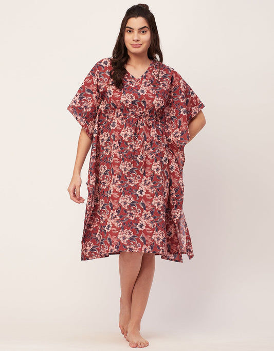 Printed Kaftan, V-Neck