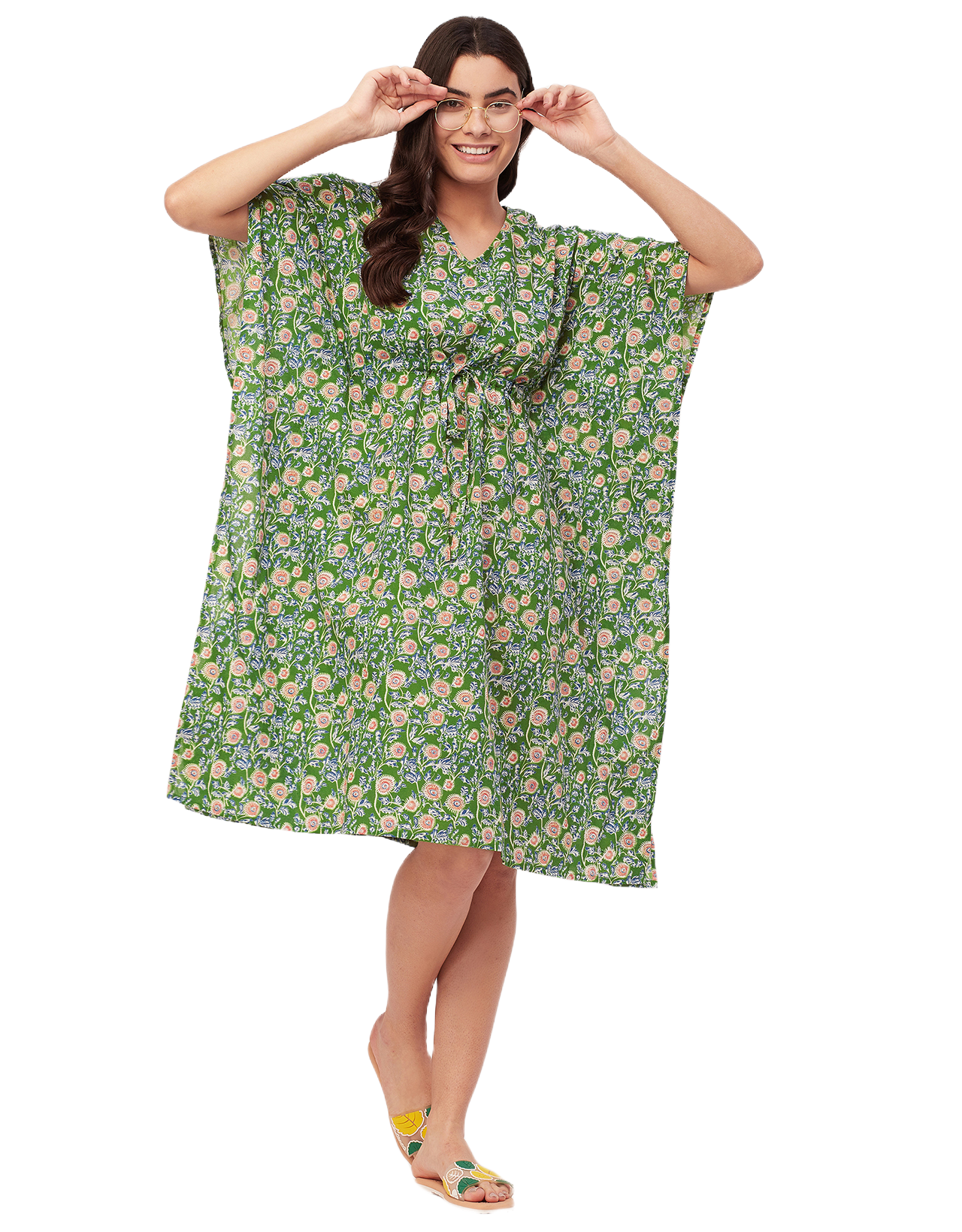 Printed Kaftan, V-Neck