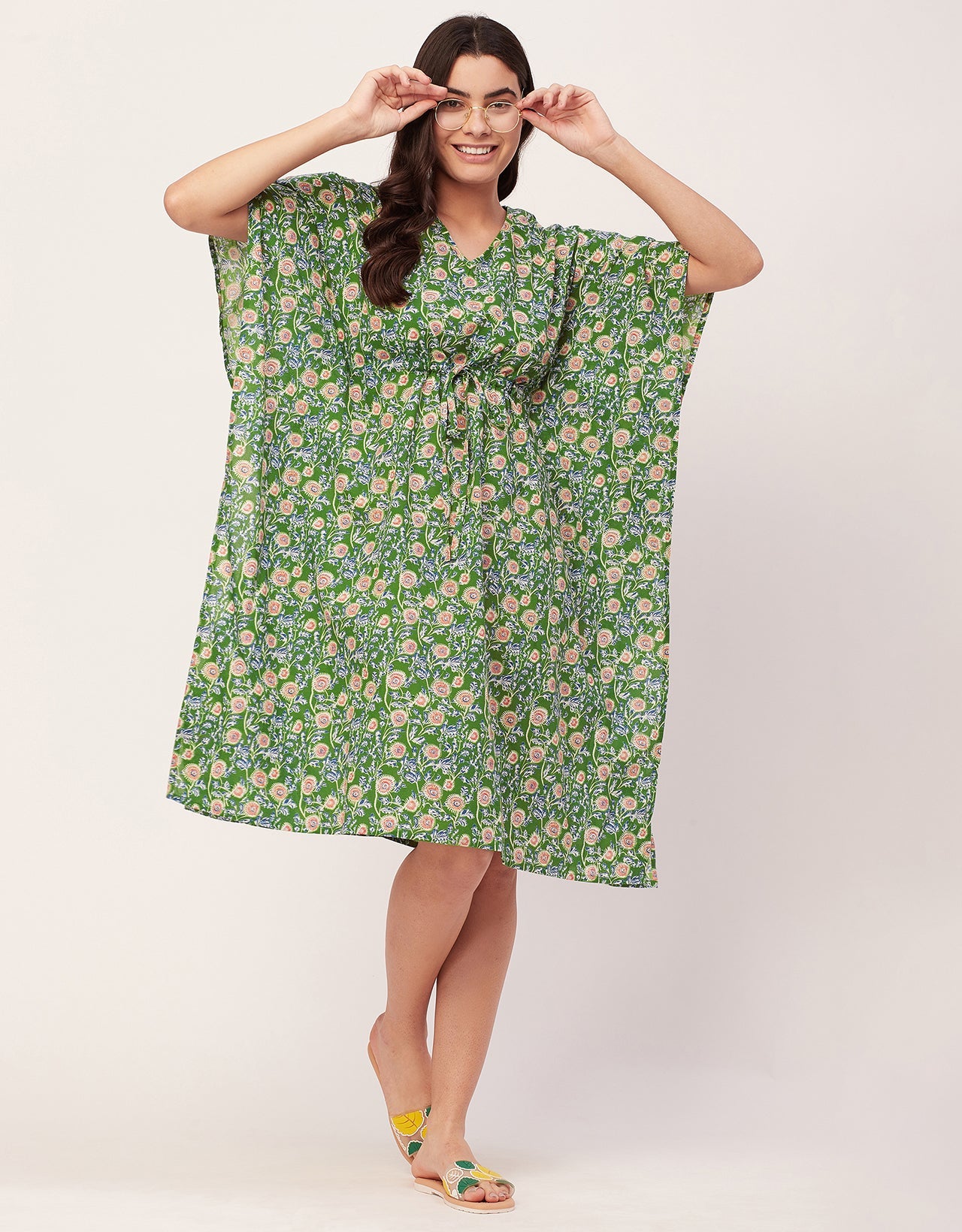 printed V-neck cotton Kaftan 