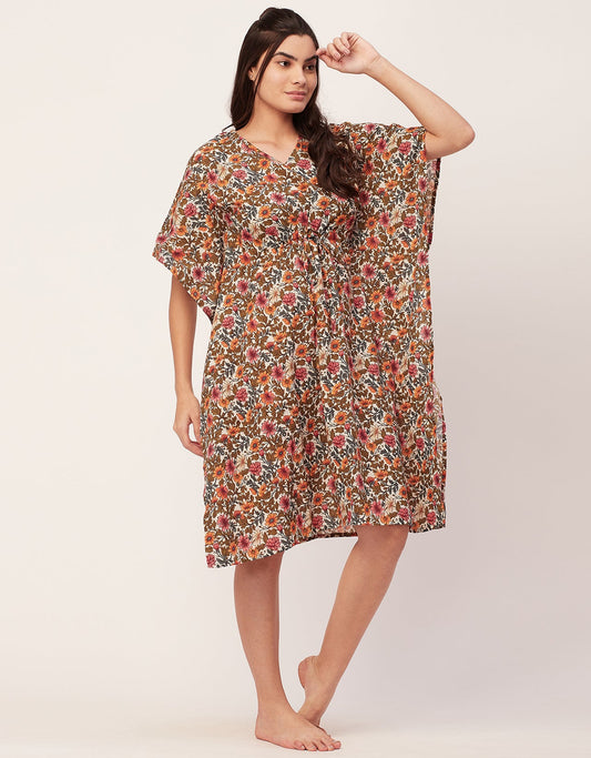 Printed Kaftan, V-Neck
