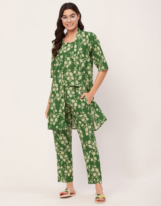 Green cotton night suit