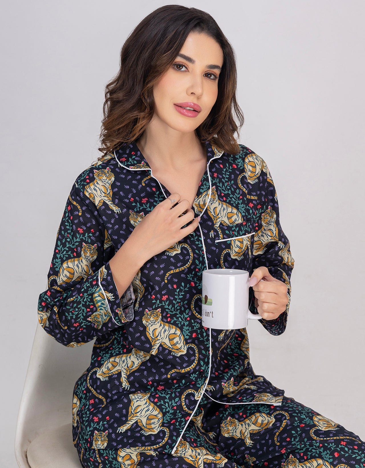 Moomaya Women's Cotton Printed Shirt & Pajama Nightwear Set