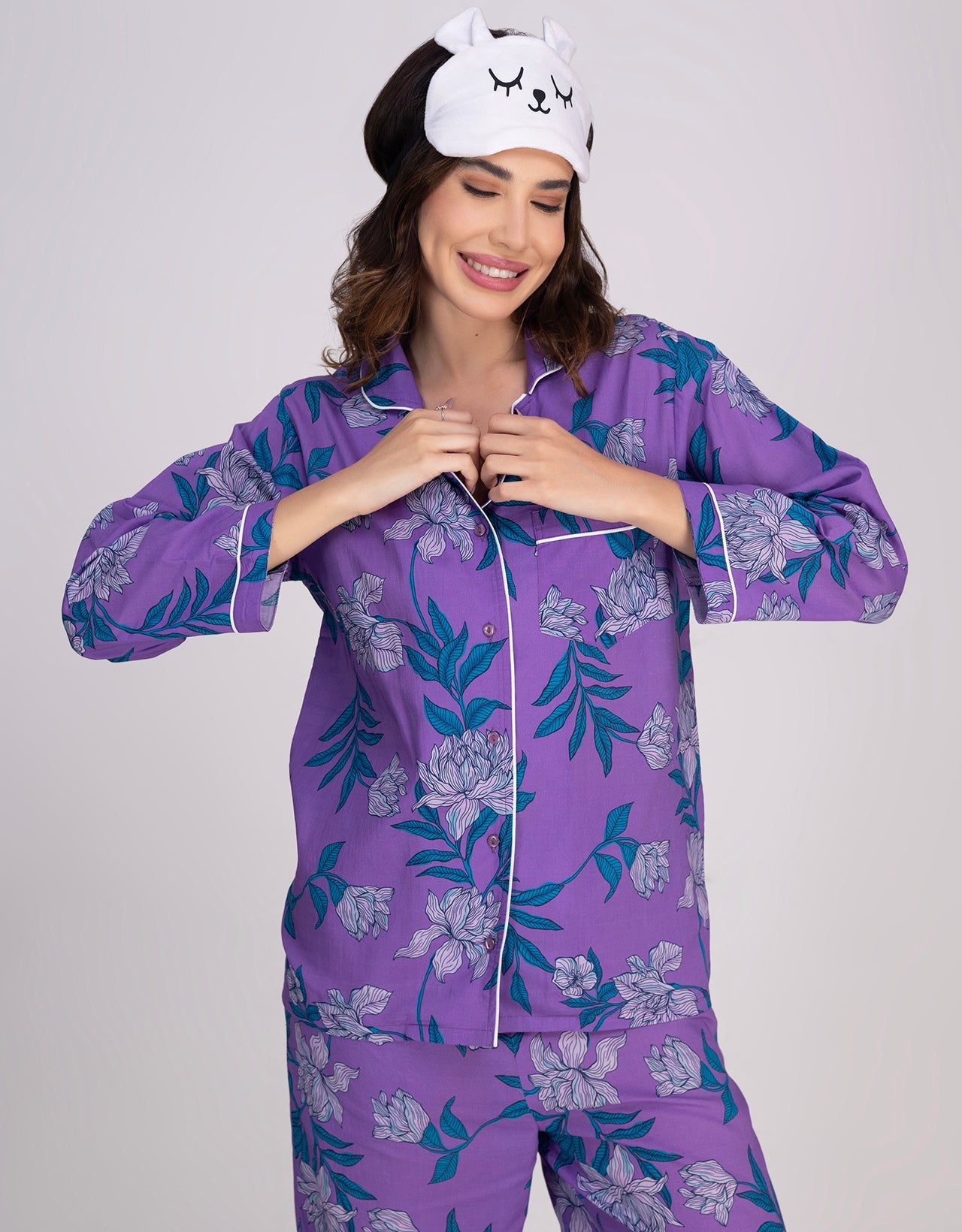 Moomaya Women's Cotton Printed Shirt & Pajama Nightwear Set