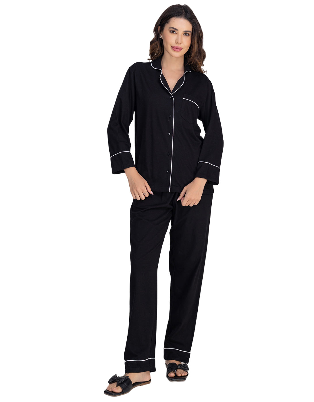 Moomaya Women's Cotton Jersey Button-Down Sleepwear Pajama Set