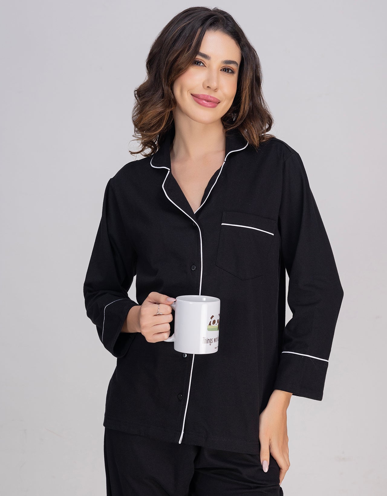 Moomaya Women's Cotton Jersey Button-Down Sleepwear Pajama Set
