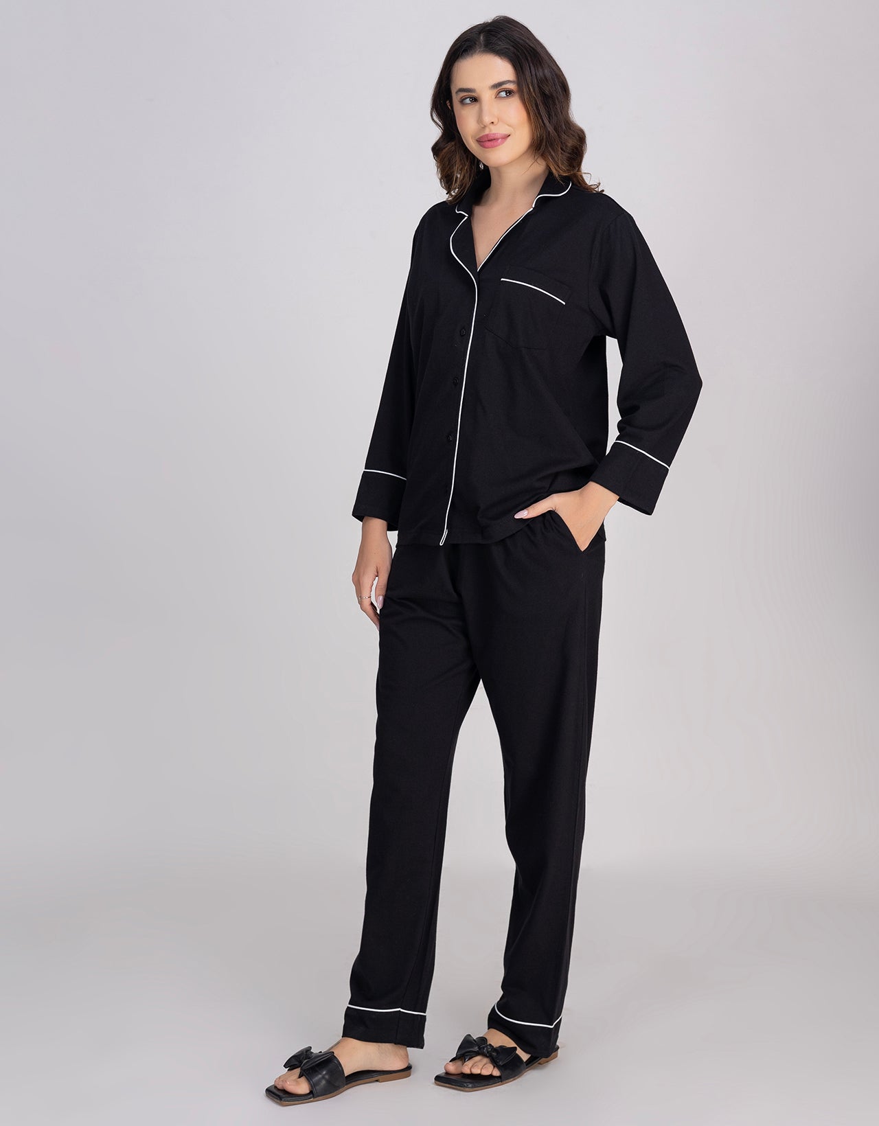 Moomaya Women's Cotton Jersey Button-Down Sleepwear Pajama Set