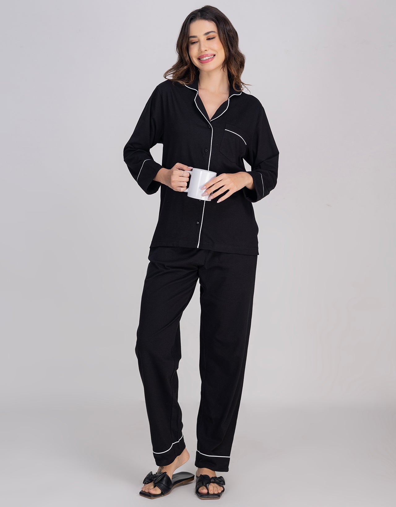 Moomaya Women's Cotton Jersey Button-Down Sleepwear Pajama Set