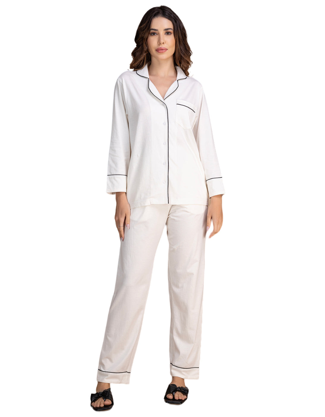 Moomaya Women's Cotton Jersey Button-Down Sleepwear Pajama Set