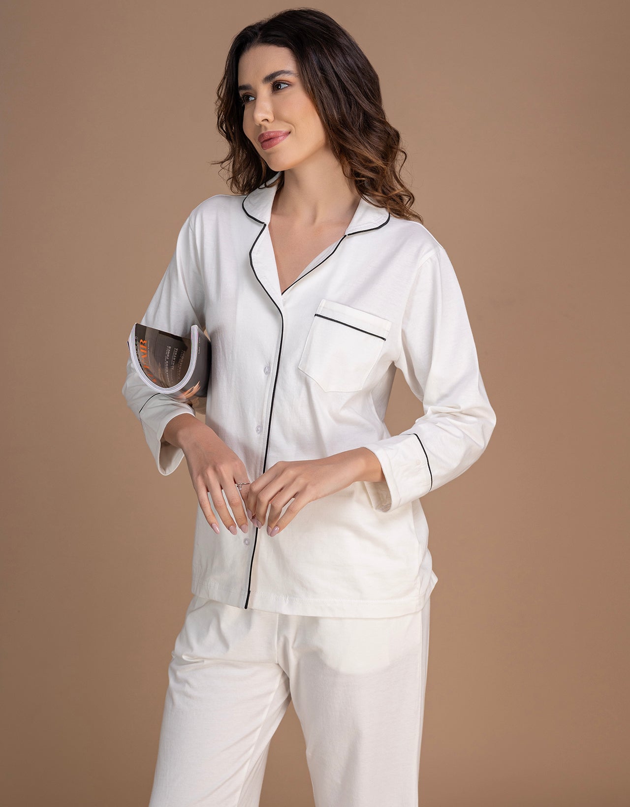 Moomaya Women's Cotton Jersey Button-Down Sleepwear Pajama Set