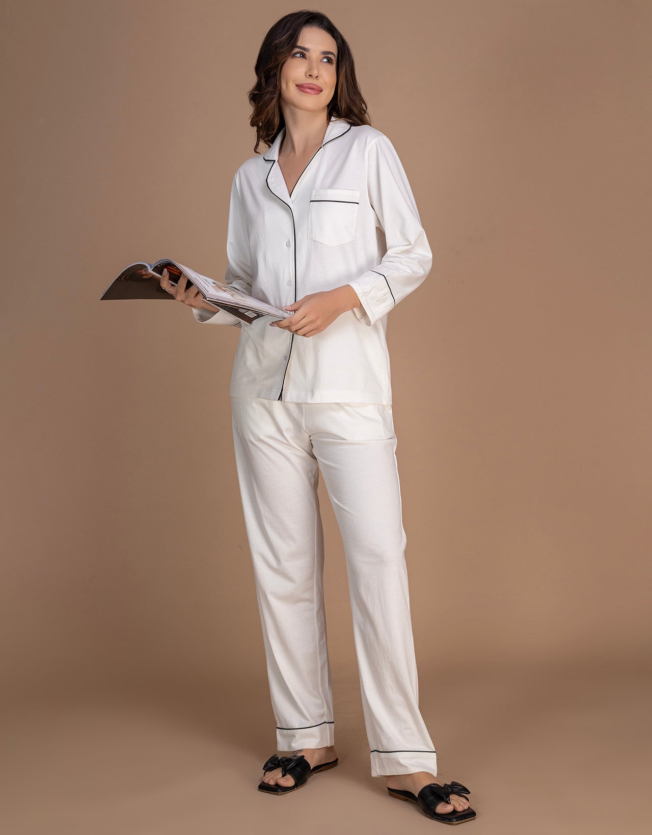 Moomaya Women's Cotton Jersey Button-Down Sleepwear Pajama Set