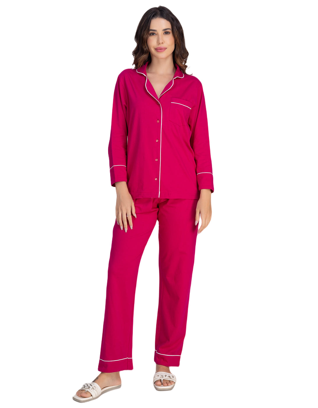 Moomaya Women's Cotton Jersey Button-Down Sleepwear Pajama Set