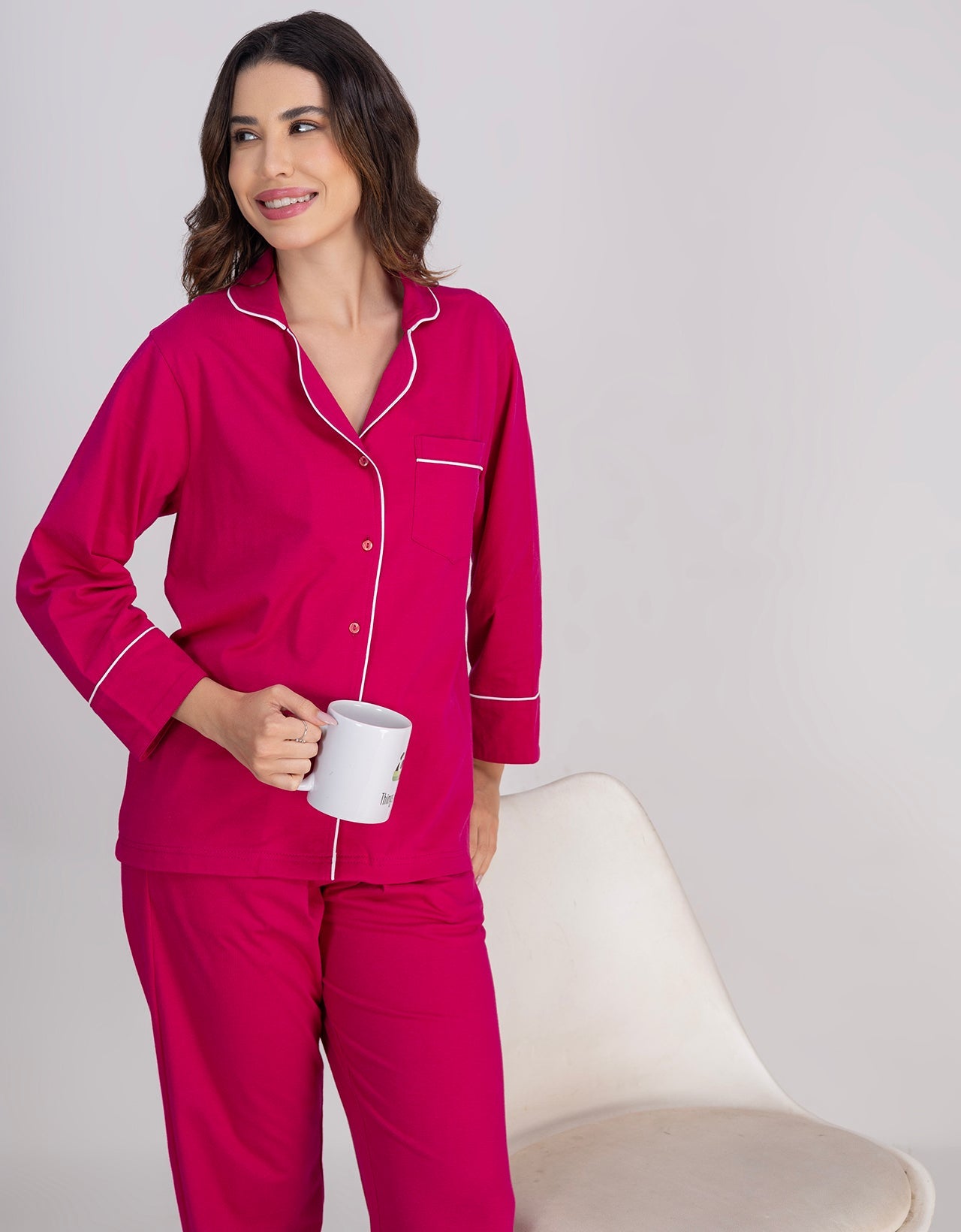 Moomaya Women's Cotton Jersey Button-Down Sleepwear Pajama Set