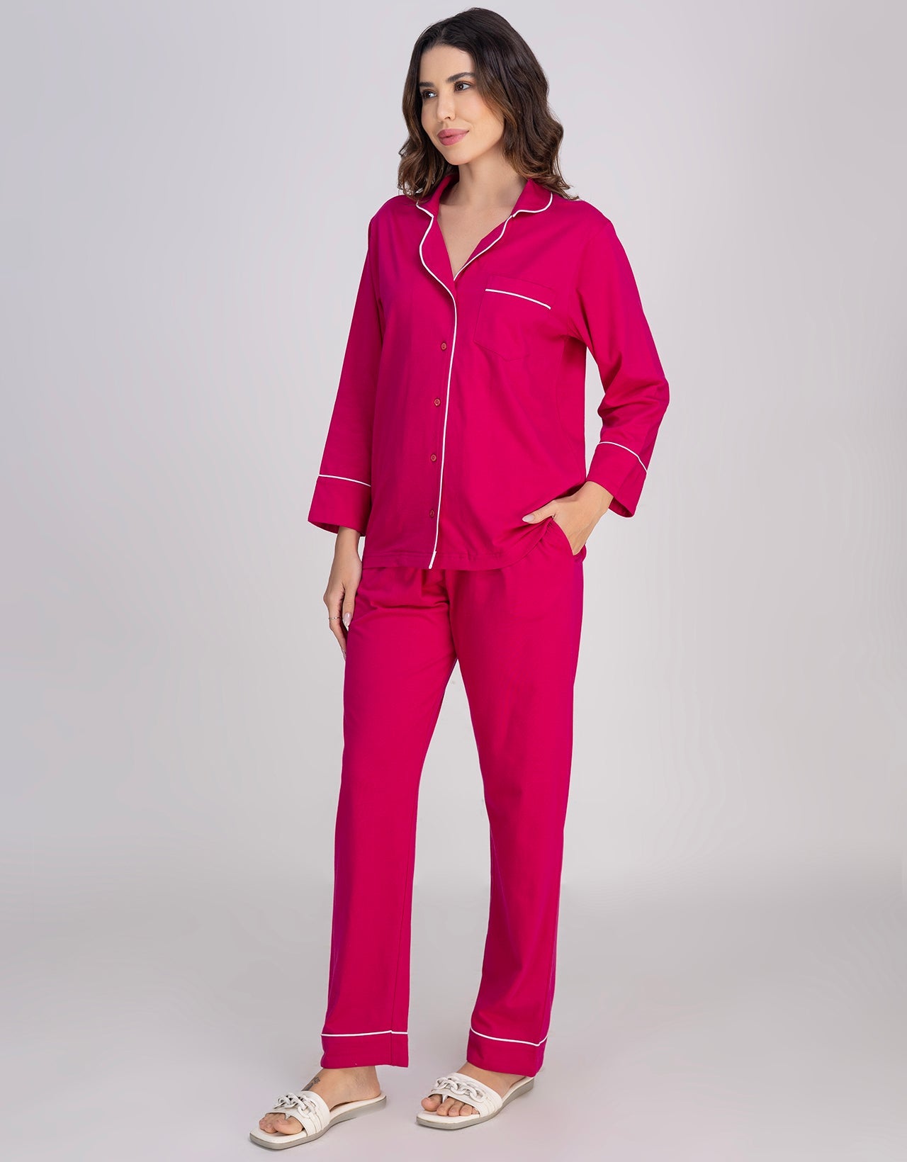 Moomaya Women's Cotton Jersey Button-Down Sleepwear Pajama Set