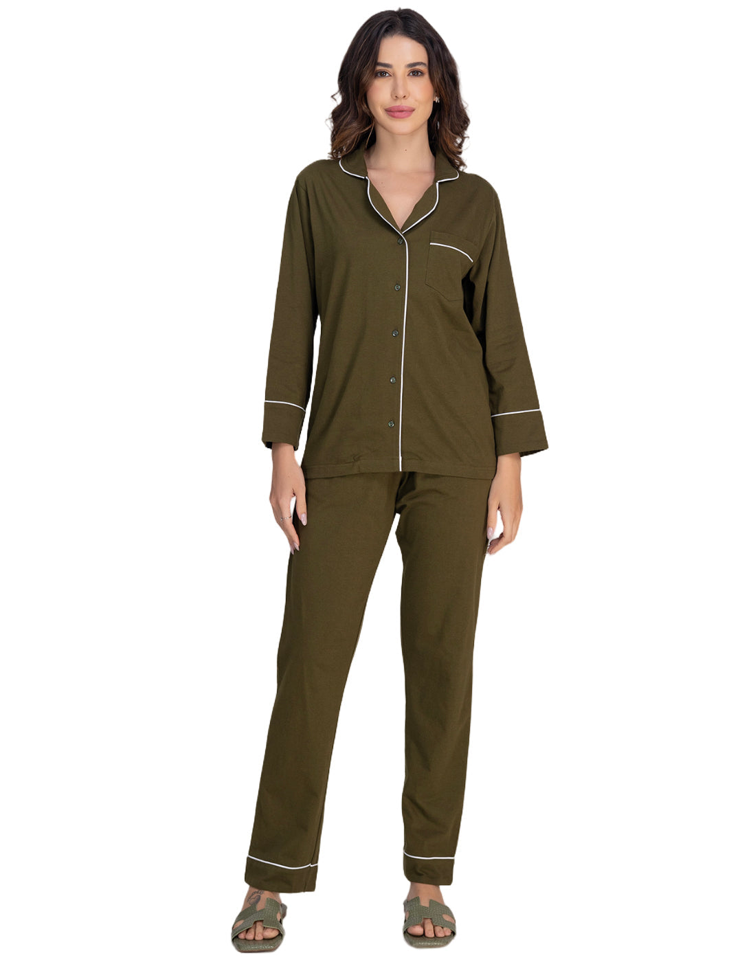Moomaya Women's Cotton Jersey Button-Down Sleepwear Pajama Set