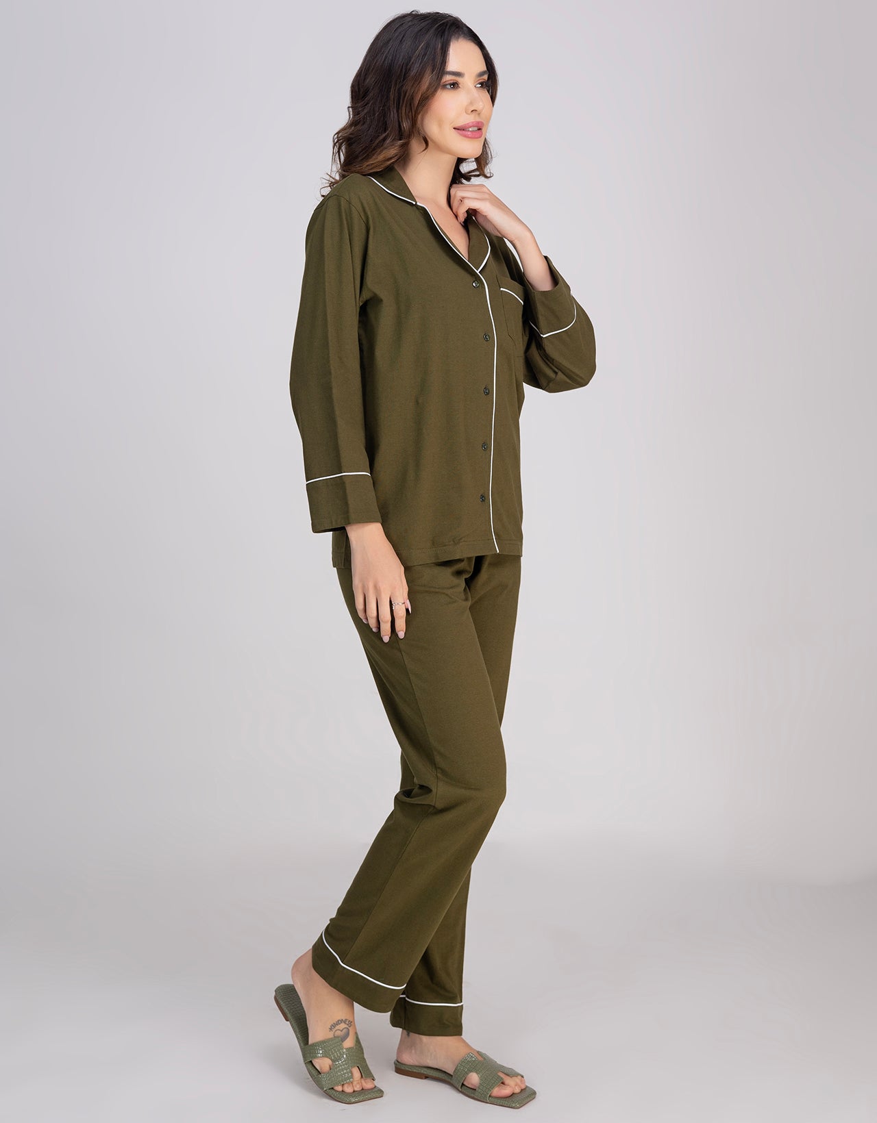 Moomaya Women's Cotton Jersey Button-Down Sleepwear Pajama Set