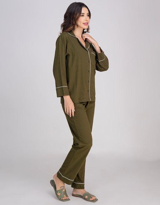 Moomaya Women's Cotton Jersey Button-Down Sleepwear Pajama Set