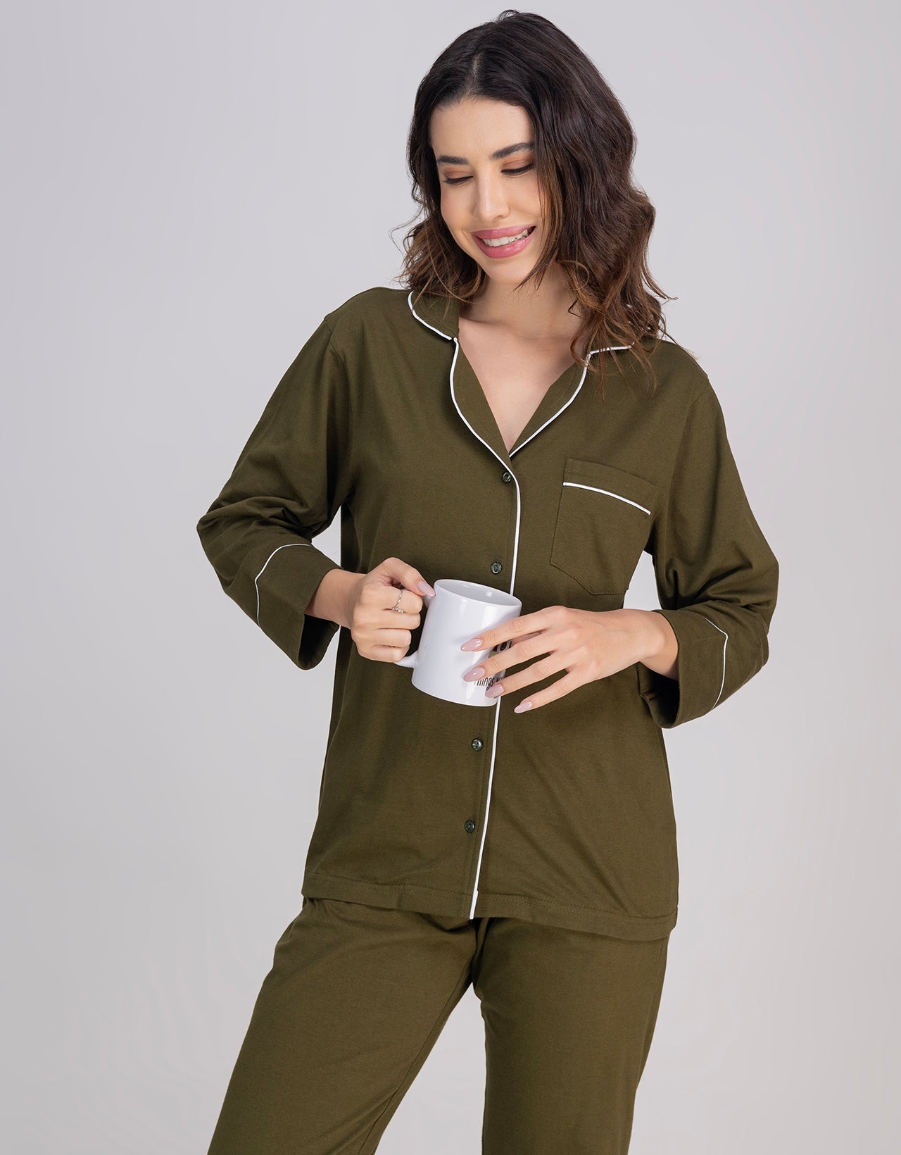 Moomaya Women's Cotton Jersey Button-Down Sleepwear Pajama Set