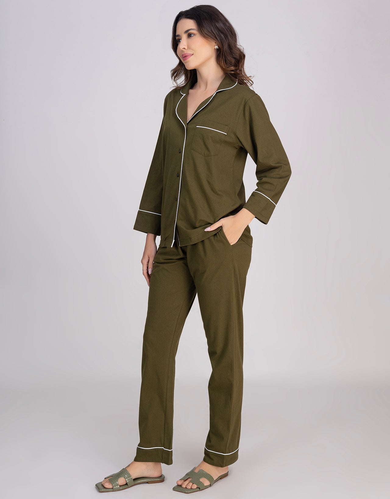 Moomaya Women's Cotton Jersey Button-Down Sleepwear Pajama Set