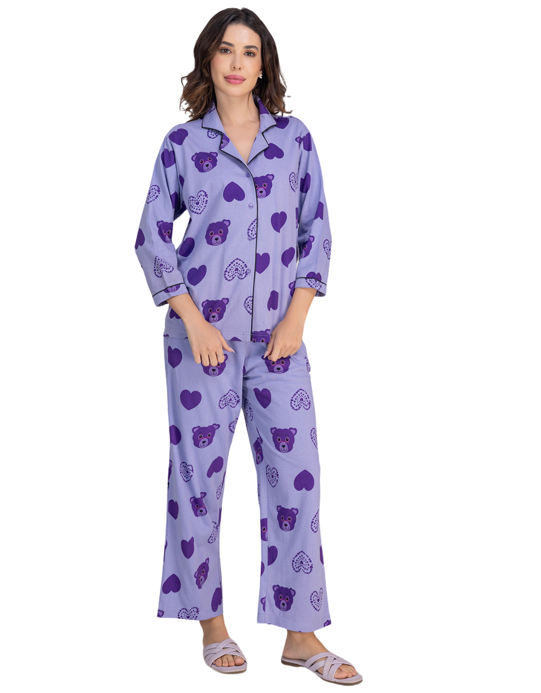 Moomaya Women's Printed Cotton Shirt & Pajama Sleepwear Set