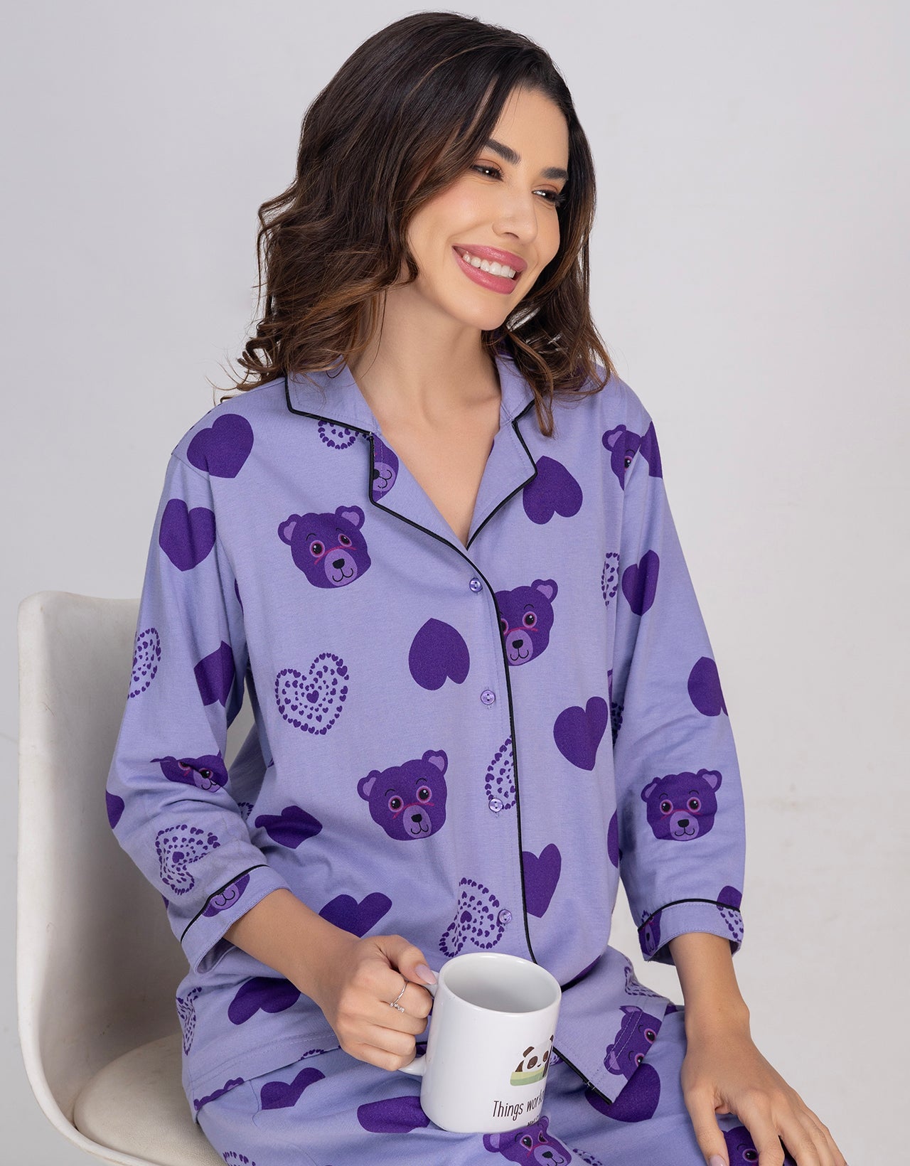 Moomaya Women's Printed Cotton Shirt & Pajama Sleepwear Set