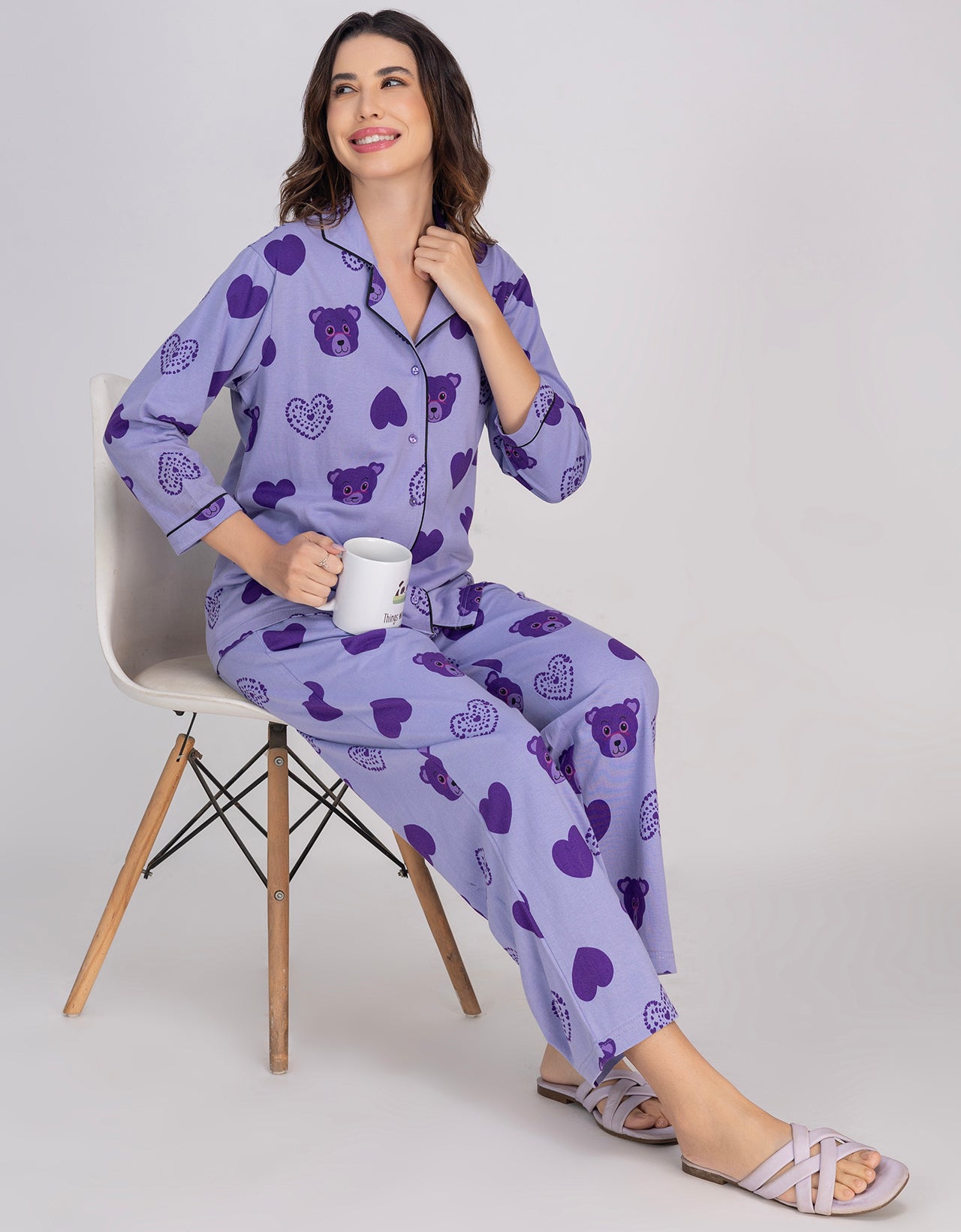 Moomaya Women's Printed Cotton Shirt & Pajama Sleepwear Set