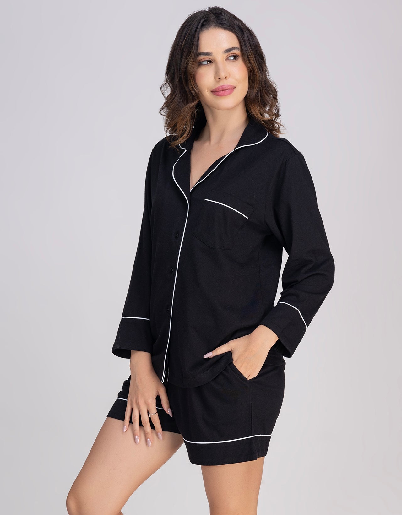 Moomaya Women's Cotton Jersey Button-Down Shirt & Shorts Sleepwear Set