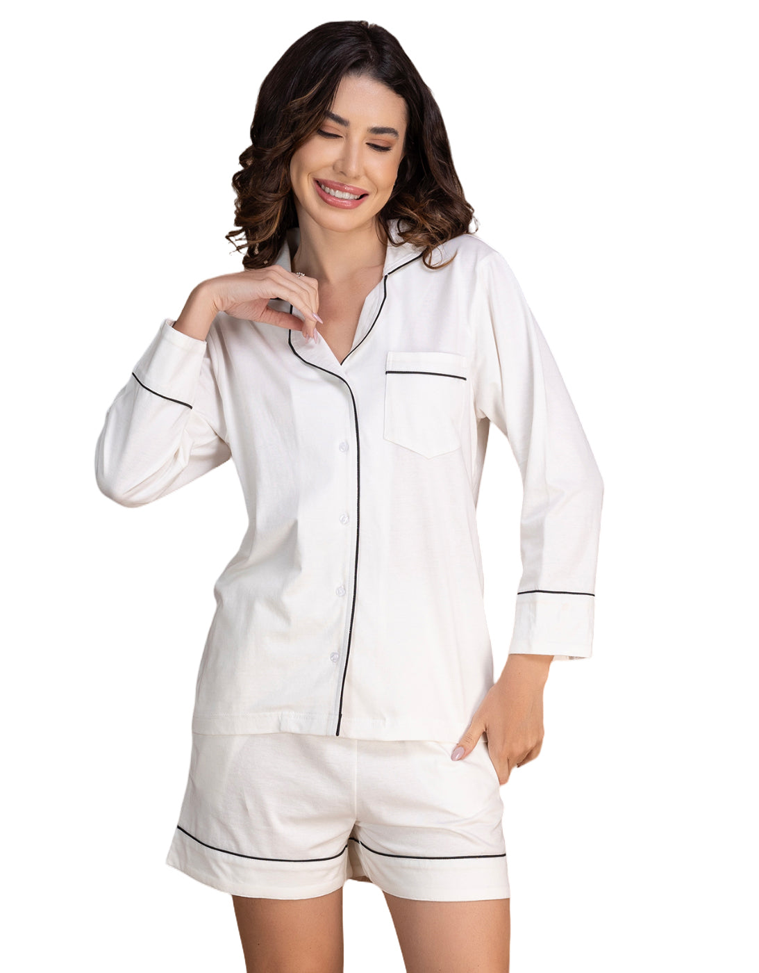 Moomaya Women's Cotton Jersey Button-Down Shirt & Shorts Sleepwear Set