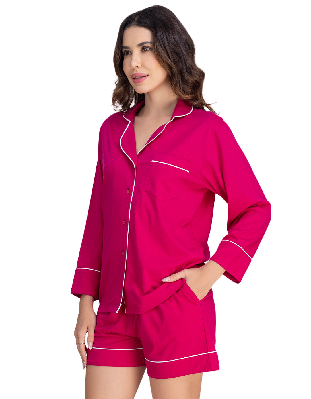 Moomaya Women's Cotton Jersey Button-Down Shirt & Shorts Sleepwear Set