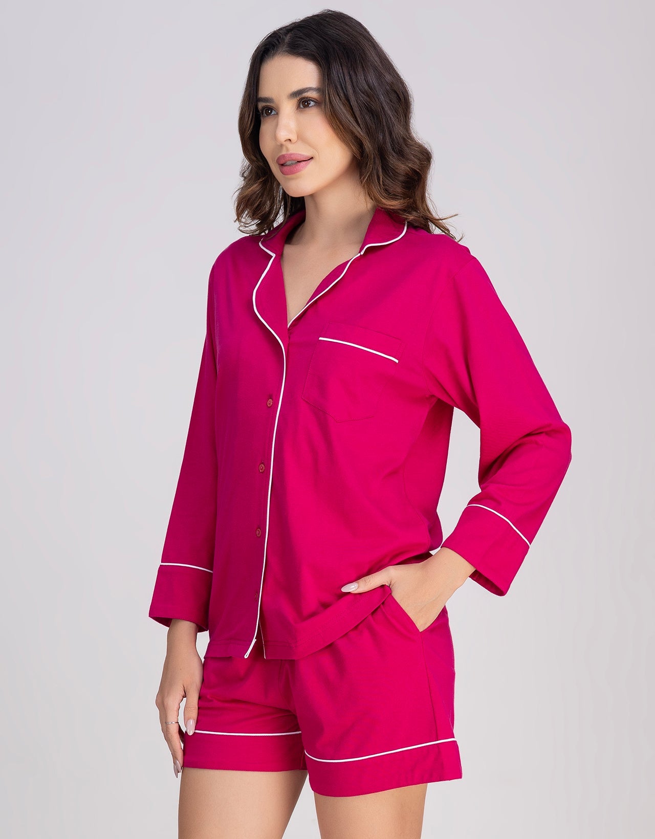 Moomaya Women's Cotton Jersey Button-Down Shirt & Shorts Sleepwear Set