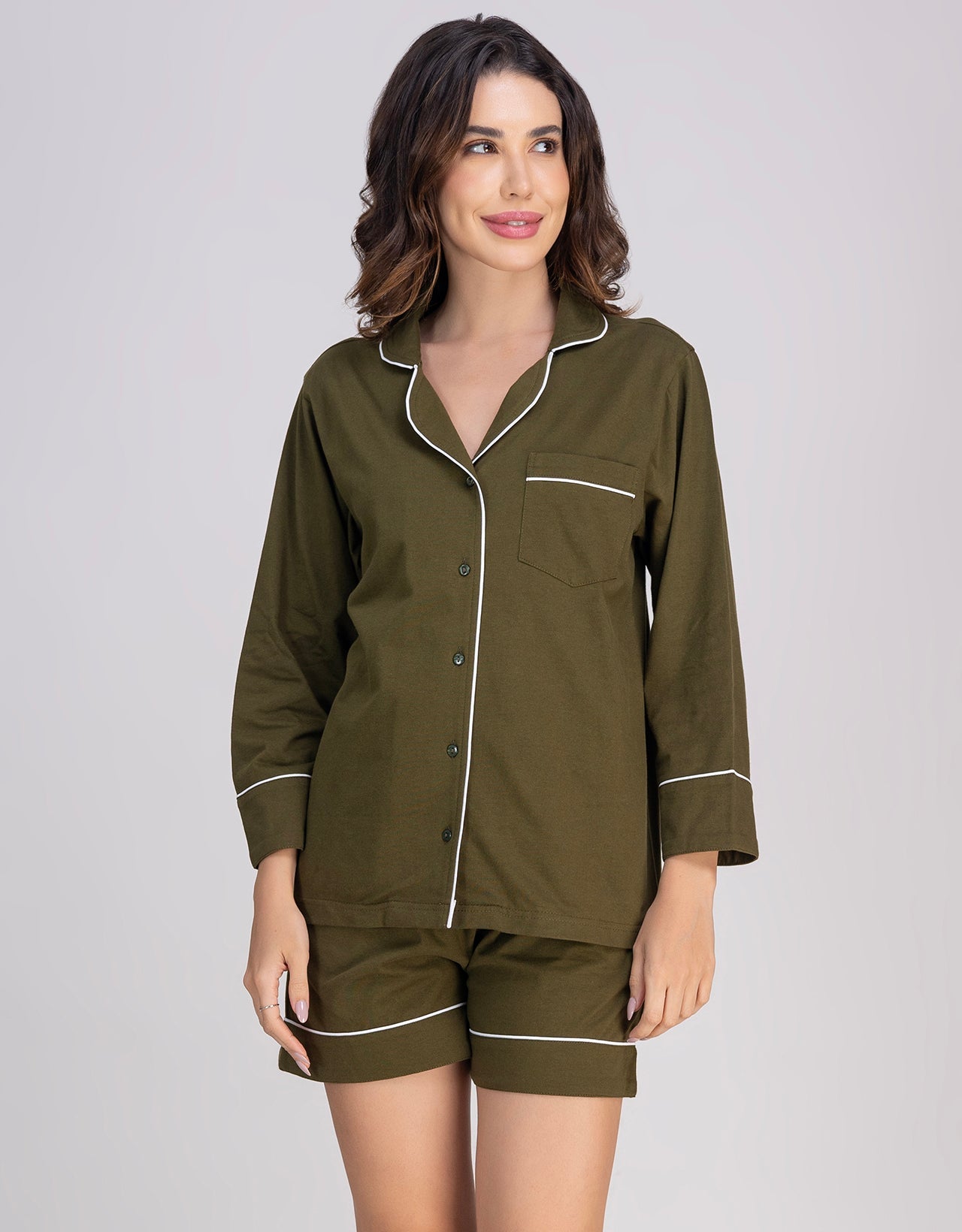 Moomaya Women's Cotton Jersey Button-Down Shirt & Shorts Sleepwear Set