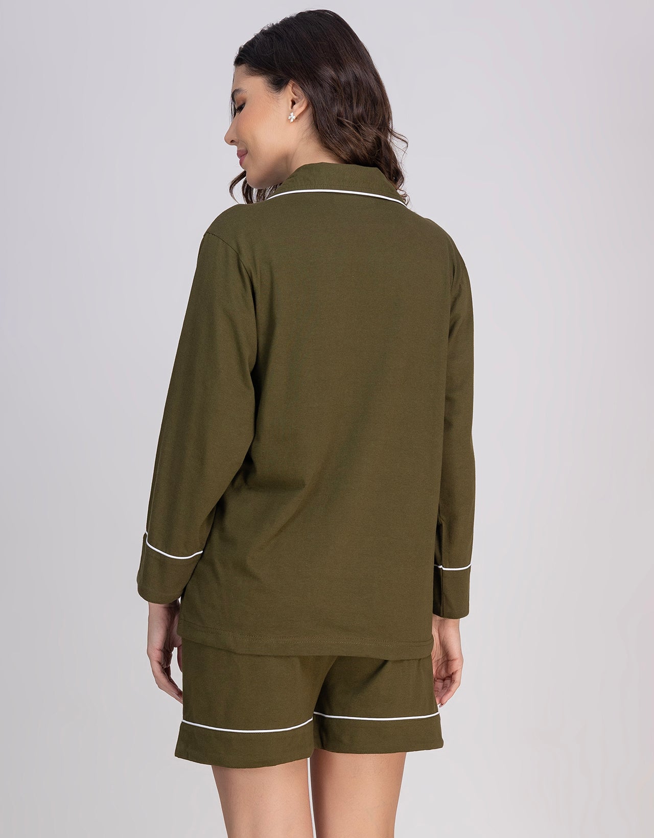 Moomaya Women's Cotton Jersey Button-Down Shirt & Shorts Sleepwear Set
