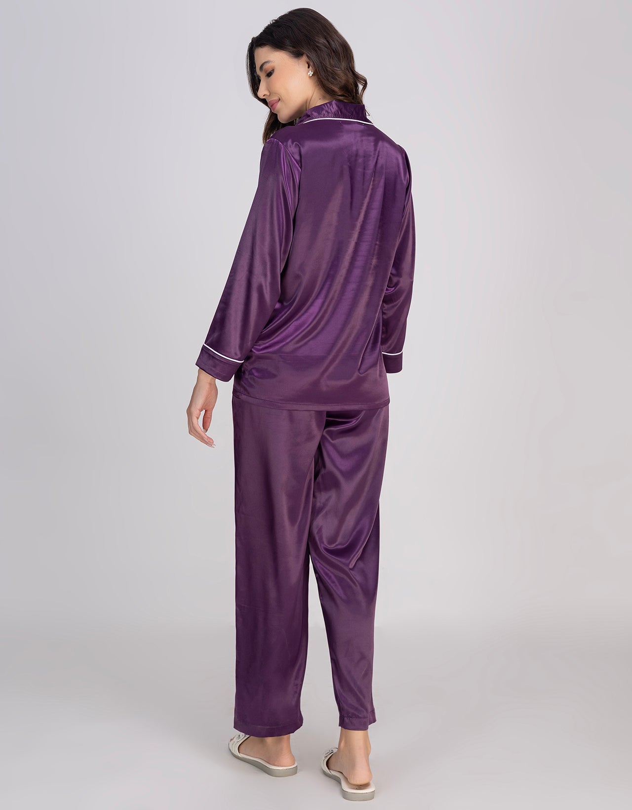 Moomaya Luxurious Poly Satin Pajama & Button-Down Shirt Sleepwear