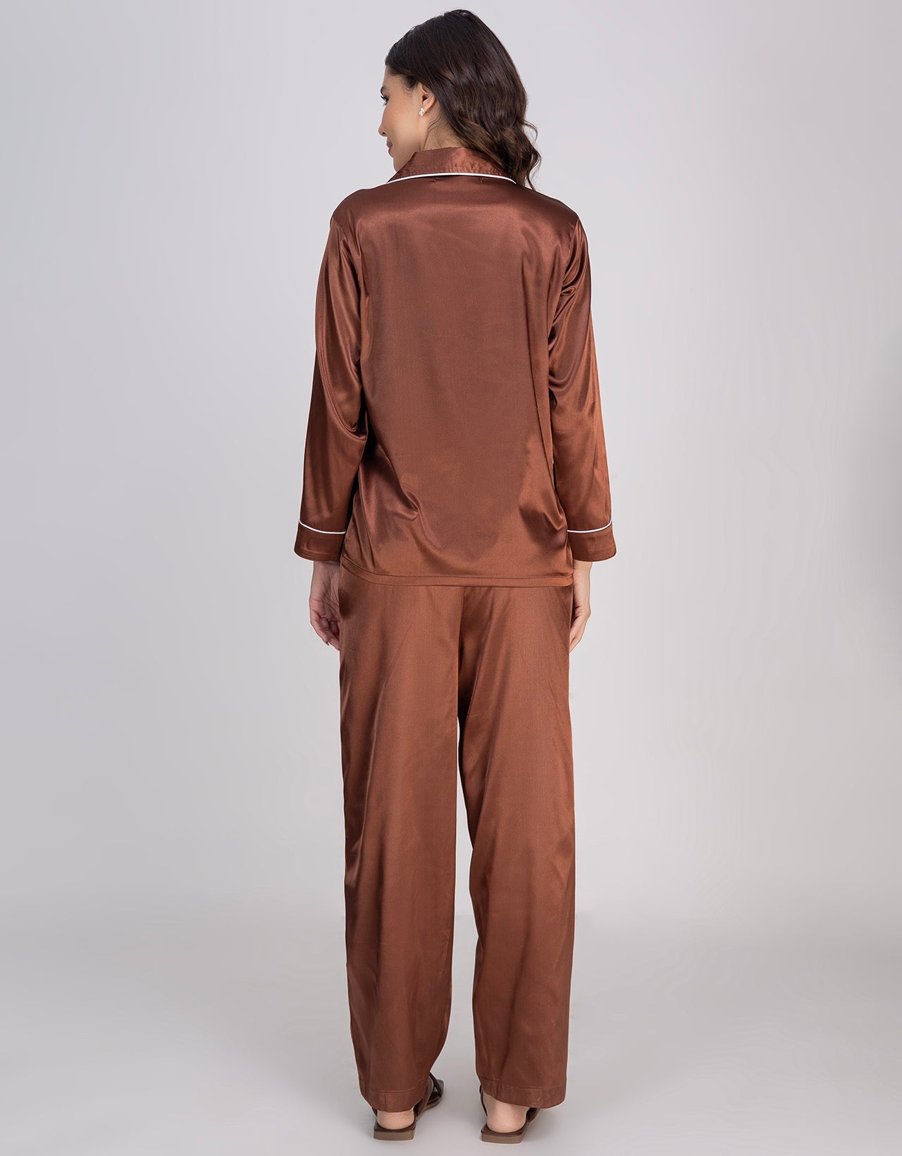 Moomaya Luxurious Poly Satin Pajama & Button-Down Shirt Sleepwear