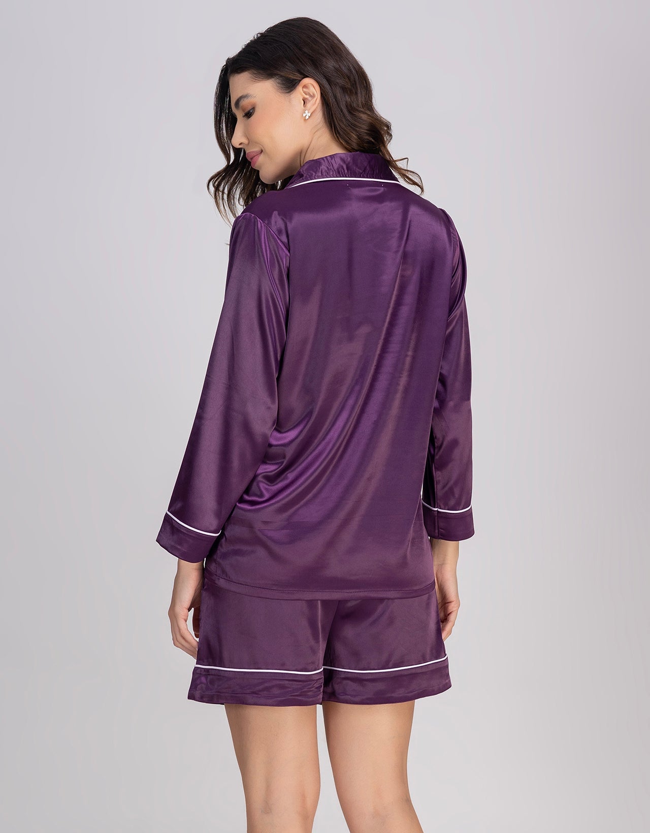 Moomaya Women's Satin Button-Down Shirt & Shorts Nightwear Set