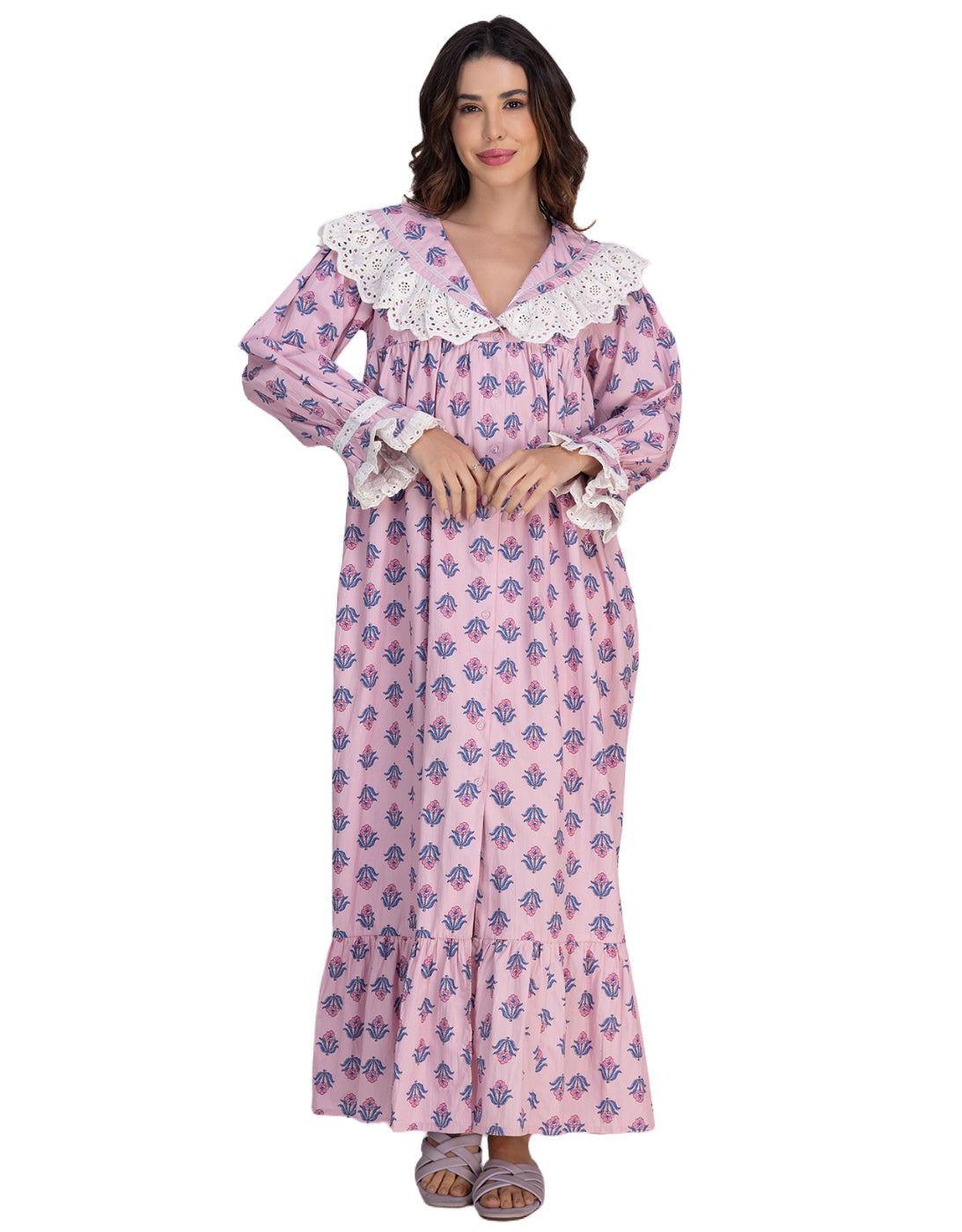 Moomaya Women's Button-Down Long Maxi Lounge Wear Sleepwear