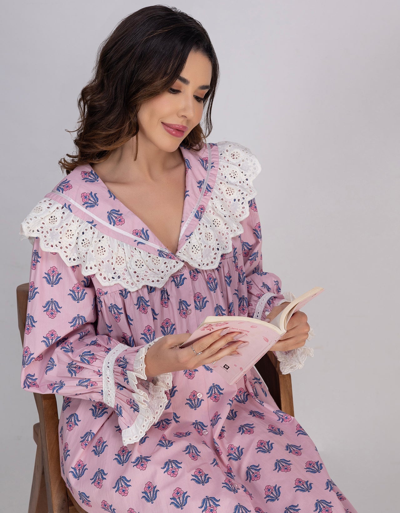 Moomaya Women's Button-Down Long Maxi Lounge Wear Sleepwear