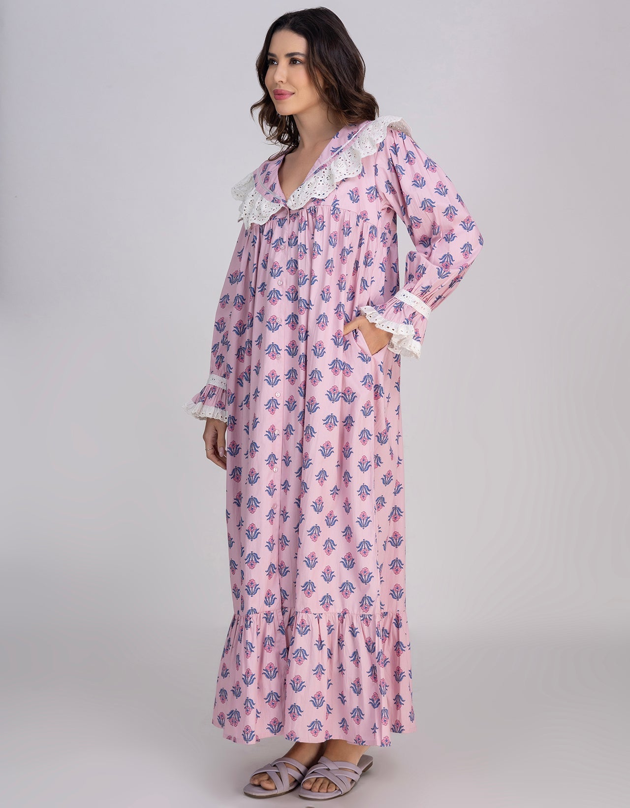 Moomaya Women's Button-Down Long Maxi Lounge Wear Sleepwear
