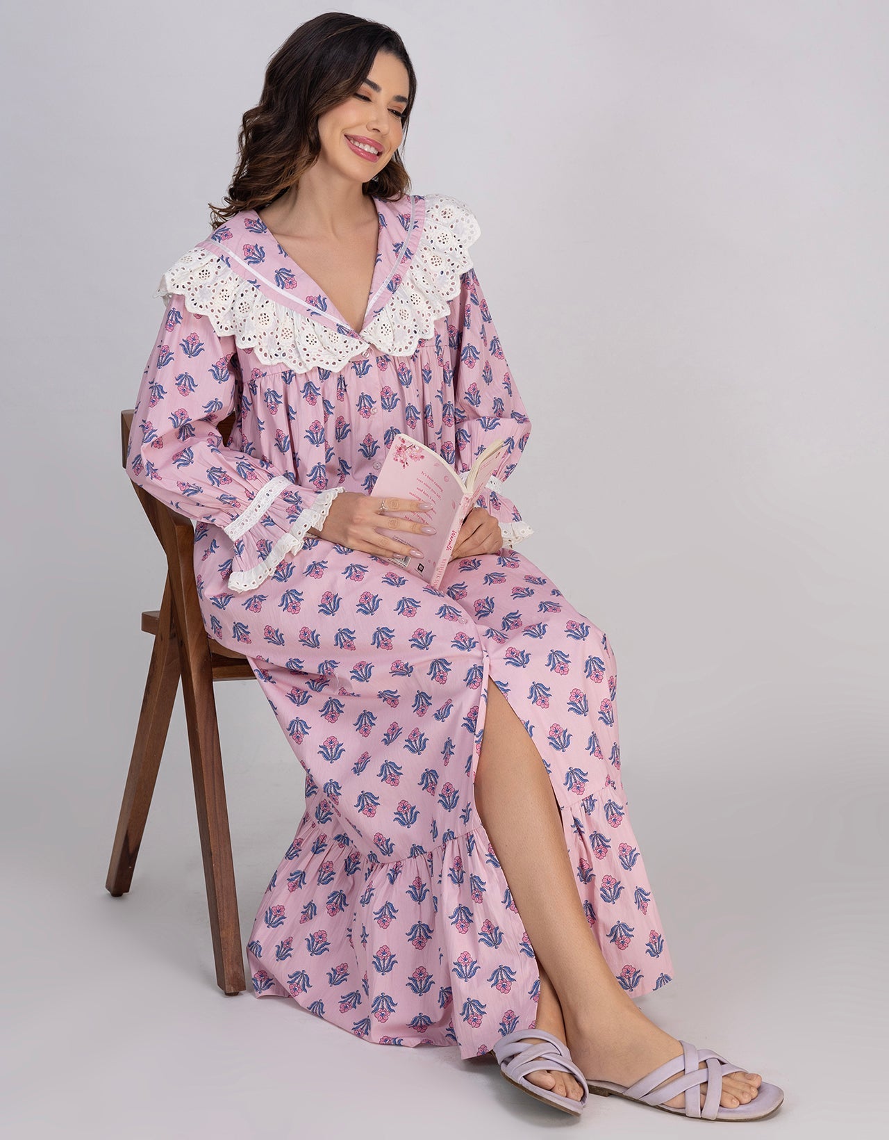 Moomaya Women's Button-Down Long Maxi Lounge Wear Sleepwear
