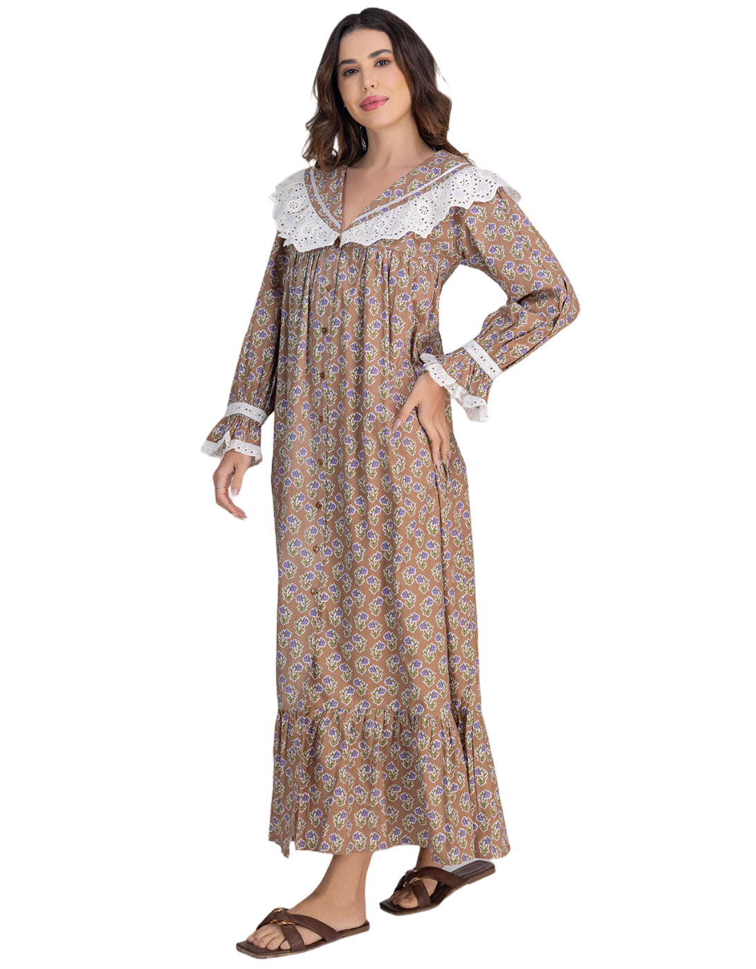 Moomaya Women's Button-Down Long Maxi Lounge Wear Sleepwear