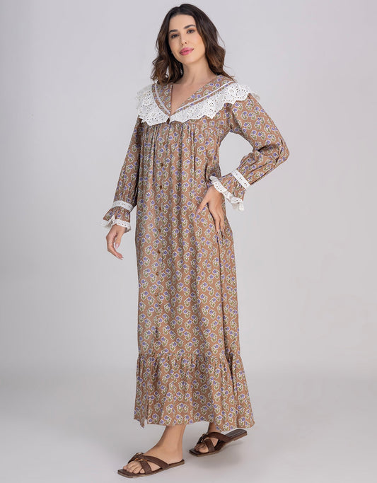 Moomaya Women's Button-Down Long Maxi Lounge Wear Sleepwear