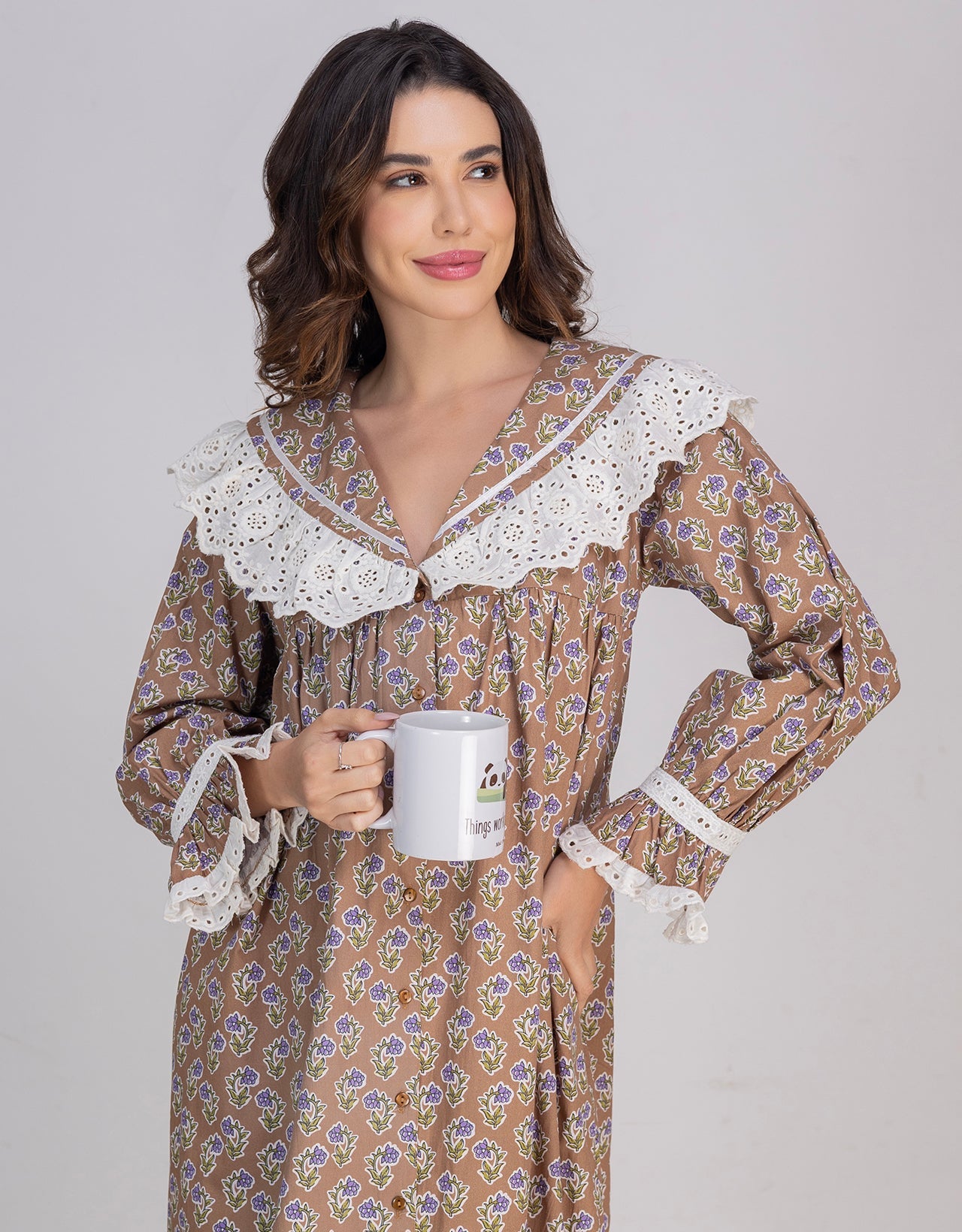 Moomaya Women's Button-Down Long Maxi Lounge Wear Sleepwear