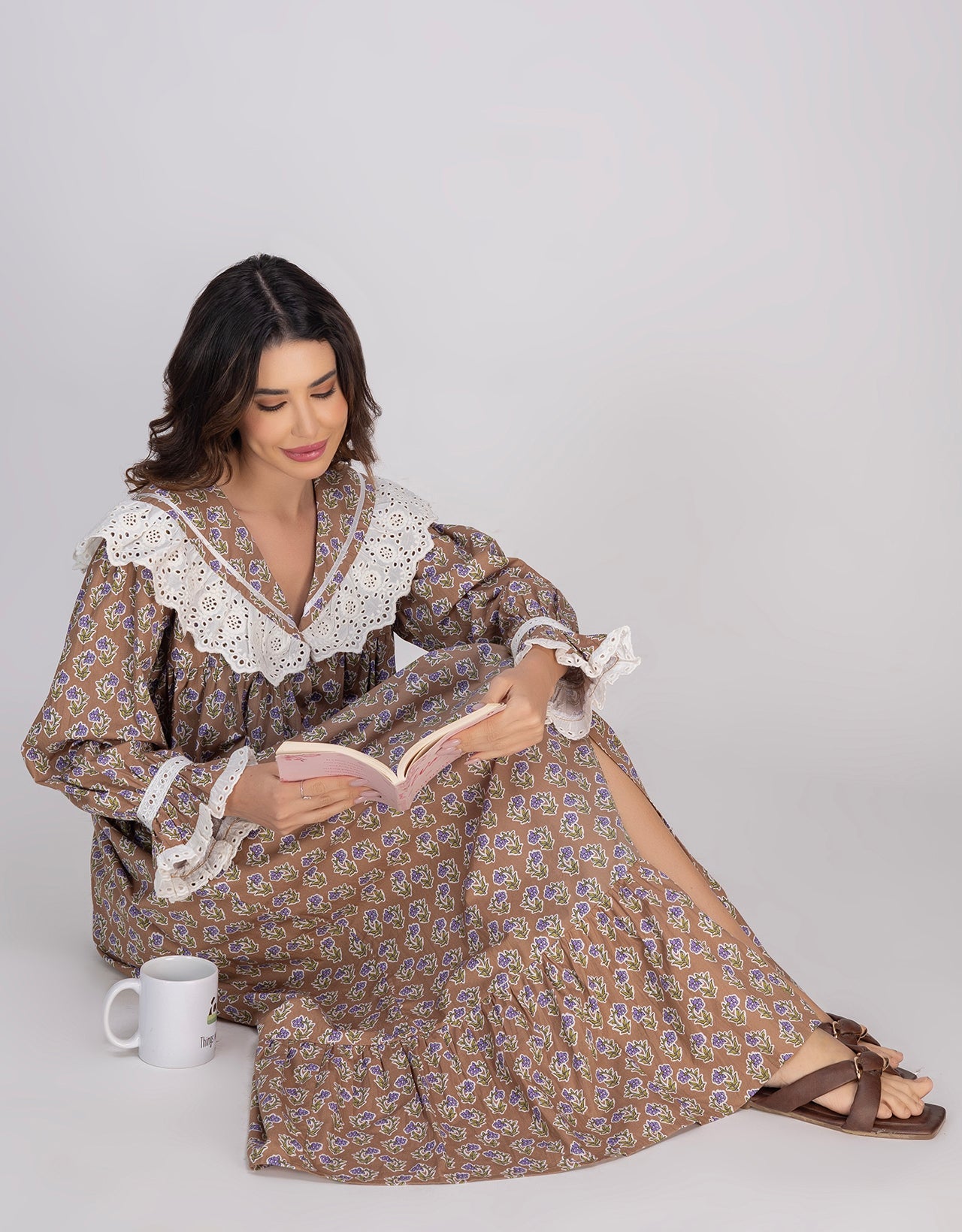 Moomaya Women's Button-Down Long Maxi Lounge Wear Sleepwear